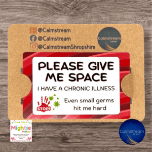 Chronic Illness Awareness Badge – “Please Give Me Space” (Sublimated Aluminium)