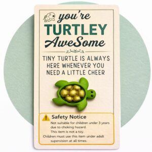 You’re Turtley Awesome handmade polymer clay turtle charm on poem backing card with visible safety warning not suitable for children under 3 years and adult supervision required