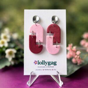 Blush & Berry Link Earrings – Handmade Polymer Clay Earrings | Lightweight Statement Earrings | Lollygag Jewellery Sheffield