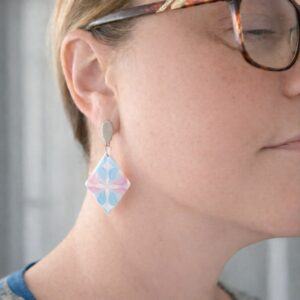 Transcendent Diamond Earrings – Handmade Polymer Clay Earrings from Vintage 1970s Wallpaper | One-of-a-Kind Pair | Lollygag Jewellery