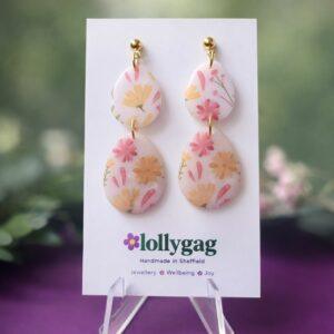 Translucent Floral Statement Earrings – Handmade Botanical Polymer Clay Earrings UK by Lollygag
