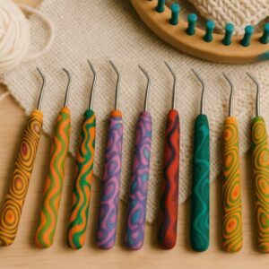 Handmade Polymer Clay Loom Hook – Ergonomic Colourful Knitting Tool – Lightweight Craft Hook – Gift for Knitters UK