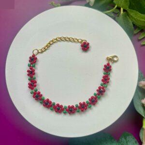 Poppy Beaded Bracelet – Handmade Floral Jewellery UK, Colourful Gift for Her