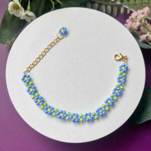 Forget Me Not Beaded Bracelet – Handmade Floral Jewellery UK, Colourful Gift for Her