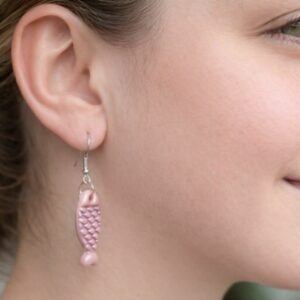 Violet Mosaicfish Earrings Handmade UK Lightweight Statement Earrings Purple Pattern Polymer Clay Jewellery Gift for Her