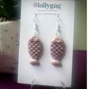 Violet Mosaicfish Earrings Handmade UK Lightweight Statement Earrings Purple Pattern Polymer Clay Jewellery Gift for Her