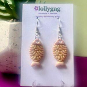 Honeycomb Gleamfish Earrings Handmade UK Lightweight Statement Earrings Gold Pattern Polymer Clay Jewellery Gift for Her