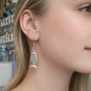 Greenstream Stripefish Earrings Handmade UK Lightweight Statement Earrings Green Shimmer Polymer Clay Jewellery Gift for Her