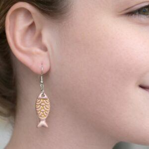 Honeycomb Gleamfish Earrings Handmade UK Lightweight Statement Earrings Gold Pattern Polymer Clay Jewellery Gift for Her