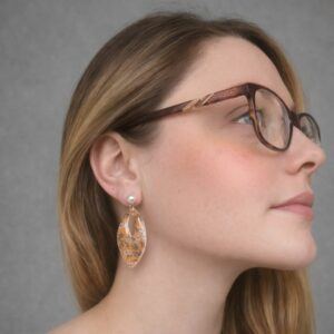 Bloomsbury Loom Orchard Drops – Amber Floral Polymer Clay Earrings with Pearl Studs, Lightweight Statement Earrings Handmade in Sheffield