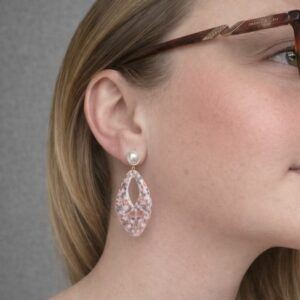 Bloomsbury Loom Rosegarden Drops – Pink Floral Polymer Clay Earrings with Pearl Studs, Lightweight Statement Earrings Handmade in Sheffield