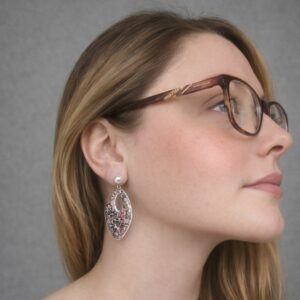 Bloomsbury Loom Afterdark Drops – Navy Floral Polymer Clay Earrings with Pearl Studs, Lightweight Statement Earrings Handmade in Sheffield