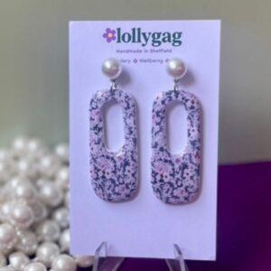 Bloomsbury Field Daybreak Blue Floral Statement Earrings with Pearl Studs Handmade Polymer Clay Jewellery UK