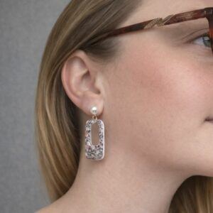 Bloomsbury Field Afterdark Navy Floral Statement Earrings with Pearl Studs Handmade Polymer Clay Jewellery UK