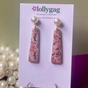 Bloomsbury Drop Rosegarden Pink Floral Statement Earrings with Pearl Studs Handmade Polymer Clay Jewellery UK