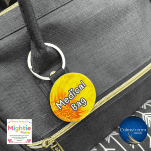 Custom Medical Alert Keyring – Faux Leather ICE / Key Message Tag (5cm Circular)