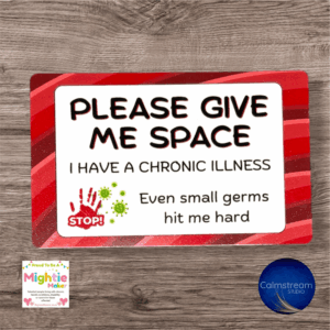 Chronic Illness Awareness Badge – “Please Give Me Space” (Sublimated Aluminium)