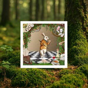 White rabbit card in forest