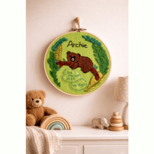 Personalised New Baby Embroidery Hoop Art, Bright and colourful