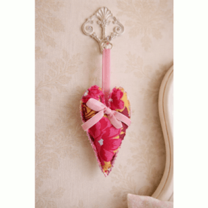 Hanging Floral Heart, rustic style, with velvet bow and ribbon
