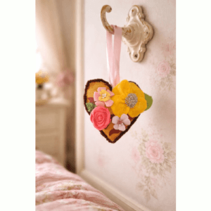 Hanging Floral Heart, with felt flowers