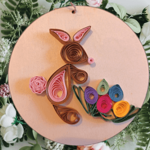 Pink quilled Easter Bunny with eggs hanging decoration
