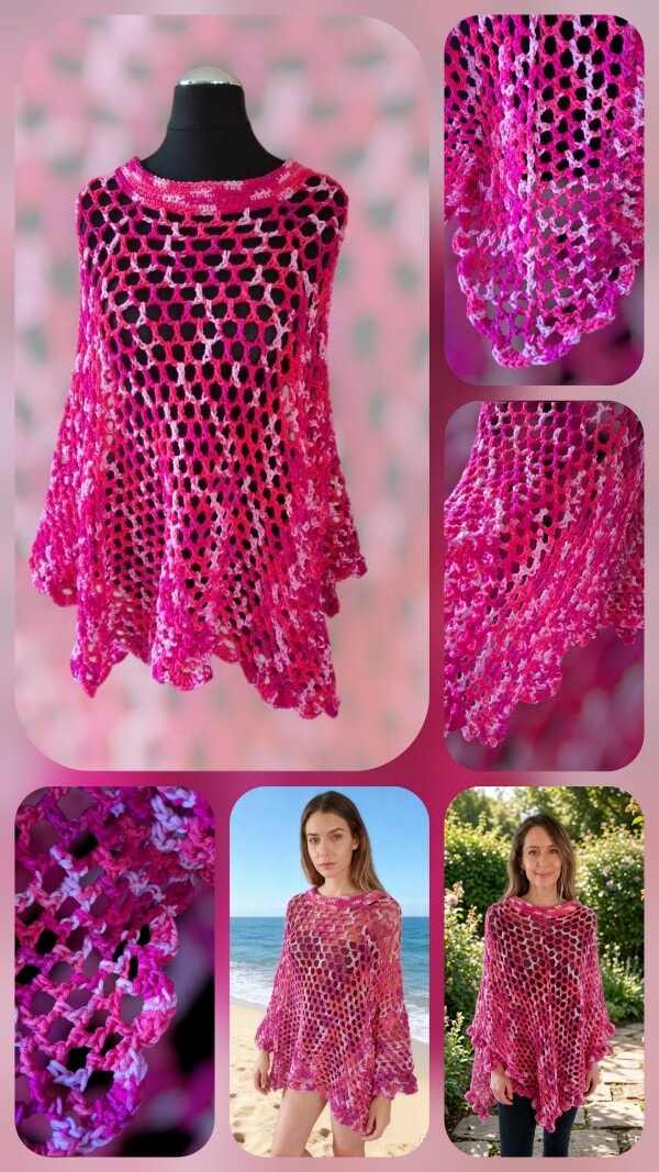 Pink Crochet Lacey Poncho for Stylish Outfits