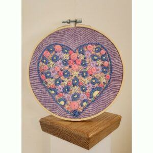 Floral Heart Embroidery Hoop Art Picture, 16 cm