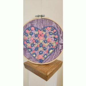 Floral Heart Embroidery Hoop Art Picture, 16 cm