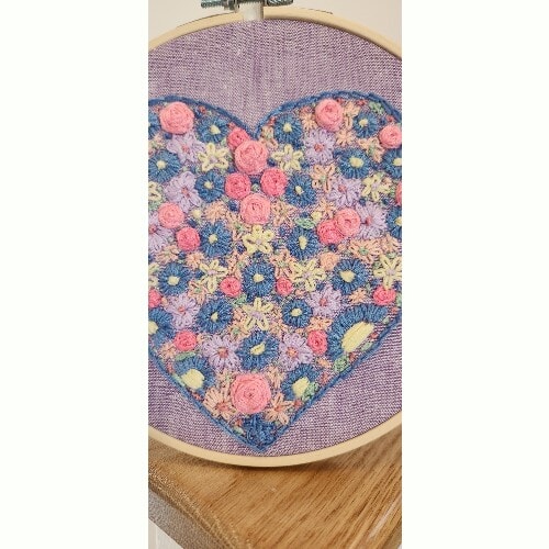 Floral Heart Embroidery Hoop Art Picture, 16 cm - Image 3