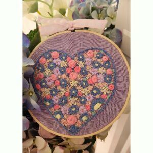 Floral Heart Embroidery Hoop Art Picture, 16 cm