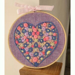 Floral Heart Embroidery Hoop Art Picture, 16 cm