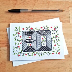 80th Birthday Card - Hand-Drawn Zentangle Doodle Design with Hearts And Vines - Unique Milestone Art Card - Blank Inside