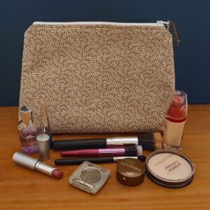 Abstract Leaf Print Zipper Bag - Neutral Toned Pouch for Makeup Toiletries Art And Craft Supplies