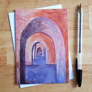 Battle Abbey Doorways Greeting Card - Acrylic Painting Print of Historic West Sussex Landmark - Blank Inside