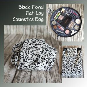 Black And White Floral Flat Lay Drawstring Makeup Bag - Elegant Cosmetic Organiser for Travel And Everyday Use
