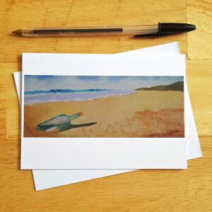 Bottle on the Beach Greeting Card - Watercolour Coastal Art Print - Blank Card for Any Occasion