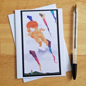 Bristol Kite Festival Greeting Card - Whimsical Watercolour Kites And Cherub Design - Blank Inside for Any Occasion