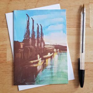 Bristol M-Shed Cranes Greeting Card - Acrylic Painting Print of Iconic Harbour Scene - Blank Inside for Any Occasion