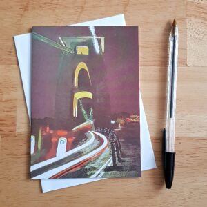 Bristol Suspension Bridge at Night Greeting Card - Acrylic Painting Print of Iconic Landmark - Blank Inside