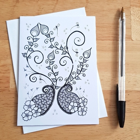 Bursting With Life Greeting Card - Intricate Hand-Drawn Doodle Floral Design - Blank Inside for Any Occasion