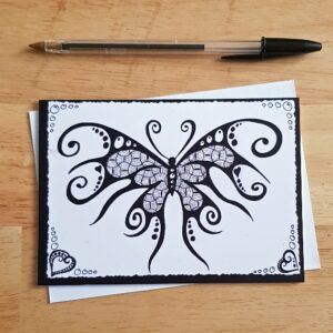 Butterfly Greeting Card - Hand-Drawn Zentangle Inspired Doodle Design - Blank Inside for Any Occasion
