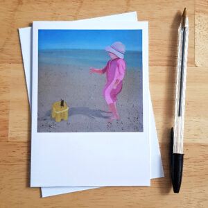 Child on the Beach Greetings Card - Acrylic Art Print Blank Inside Any Occasion Card