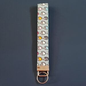 Cute Hedgehog Print Wristlet Keyfob - Handmade Fabric Keyring Strap in Woodland Animal Design