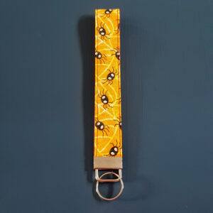 Cute Spider Print Wristlet Keyfob - Handmade Fabric Keyring Strap in Halloween Design