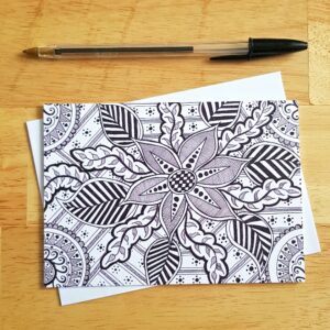 Doodle Flower Card - Hand-Drawn Zentangle Inspired Floral Design - Blank Inside for Any Occasion