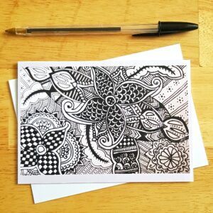 Doodle Flower Dreams Card - Hand-Drawn Zentangle Inspired Floral Design - Black and White Art Card - Blank Inside for Any Occasion