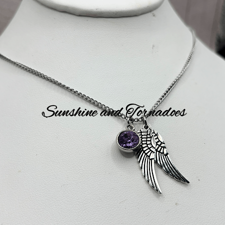 Purple Crystal Angel Wing Necklace, Stainless Steel Guardian Angel Pendant, Sympathy Gift, Memorial Jewellery for Her. - Image 3