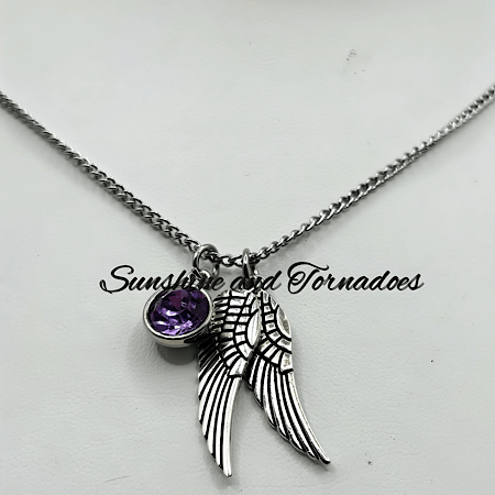 Purple Crystal Angel Wing Necklace, Stainless Steel Guardian Angel Pendant, Sympathy Gift, Memorial Jewellery for Her. - Image 6