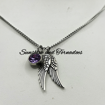 Purple Crystal Angel Wing Necklace, Stainless Steel Guardian Angel Pendant, Sympathy Gift, Memorial Jewellery for Her. - Image 5
